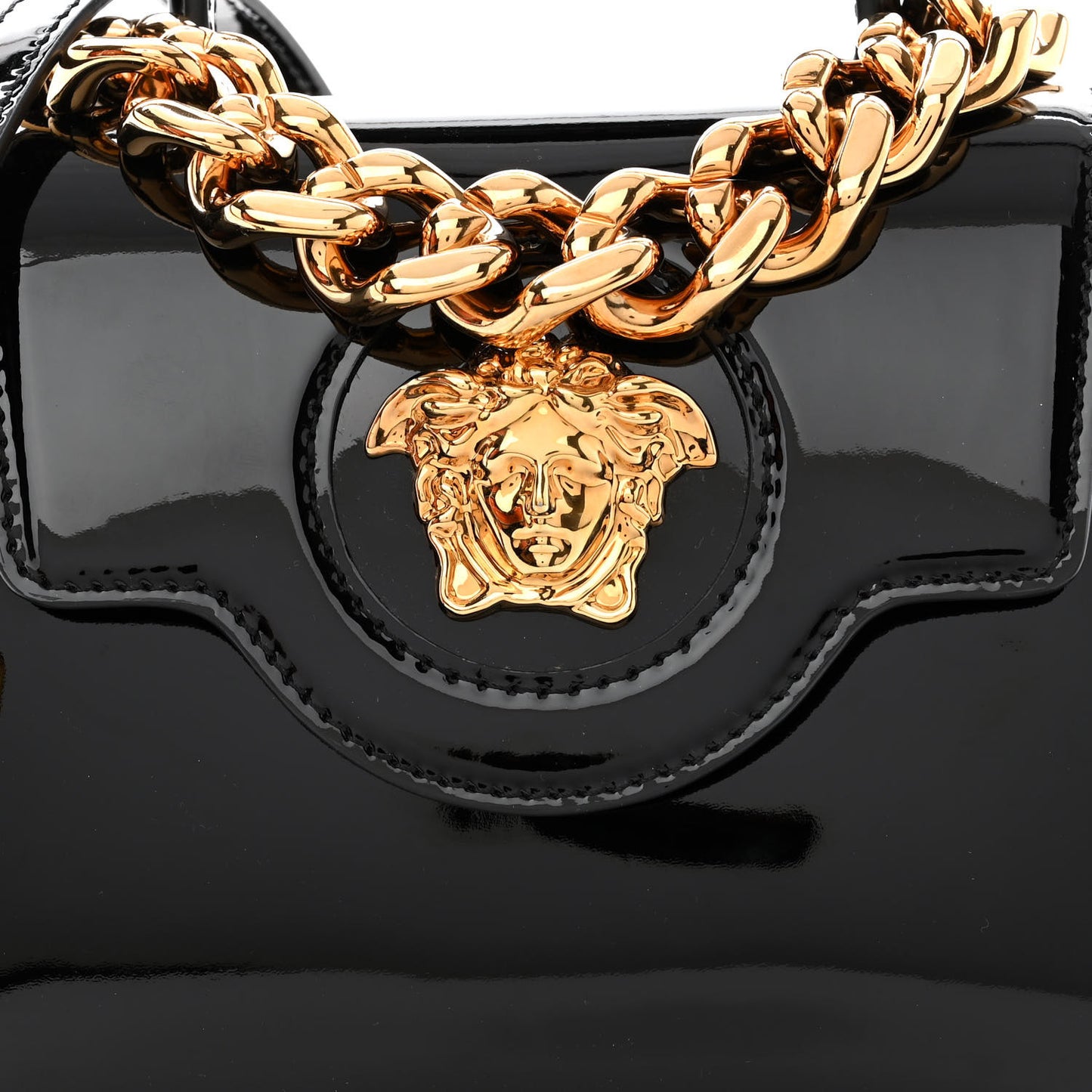 Patent Calfskin Small La Medusa Top Handle Bag Black