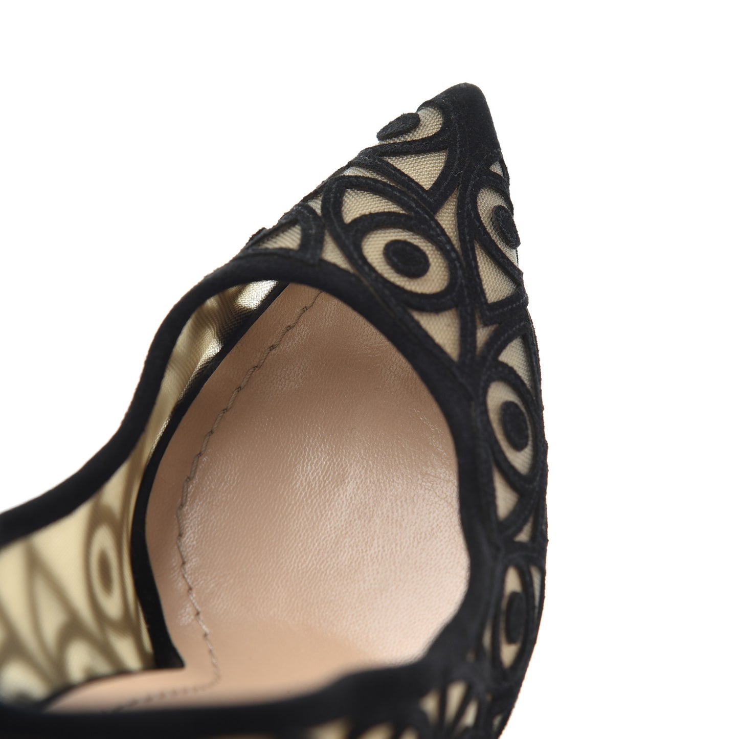 Suede Mesh Eye Embroidered D-Choc Pumps 38 Black