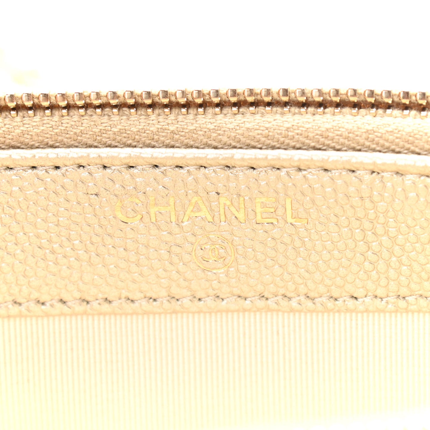 Metallic Caviar Quilted Small Clutch With Chain Gold