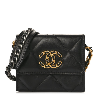 Chanel Lambskin Quilted Chanel 19 Flap Coin Purse With Chain Black 1 of 10