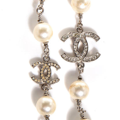 Chanel Crystal Pearl CC Long Necklace Silver 4 of 5