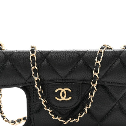 Chanel Caviar Quilted Pearl Crush iPhone 15 Pro Max Holder With Chain Black 8 of 10