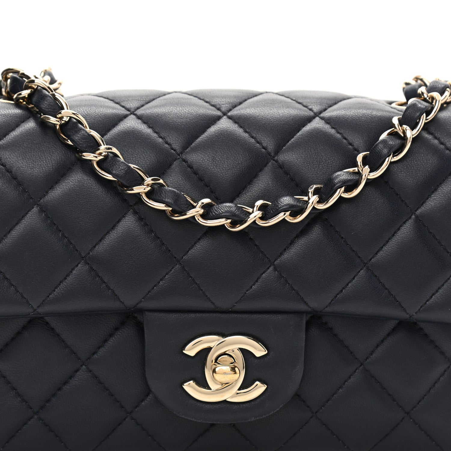 Chanel Lambskin Quilted Mini Rectangular Flap Dark Navy Blue 7 of 11