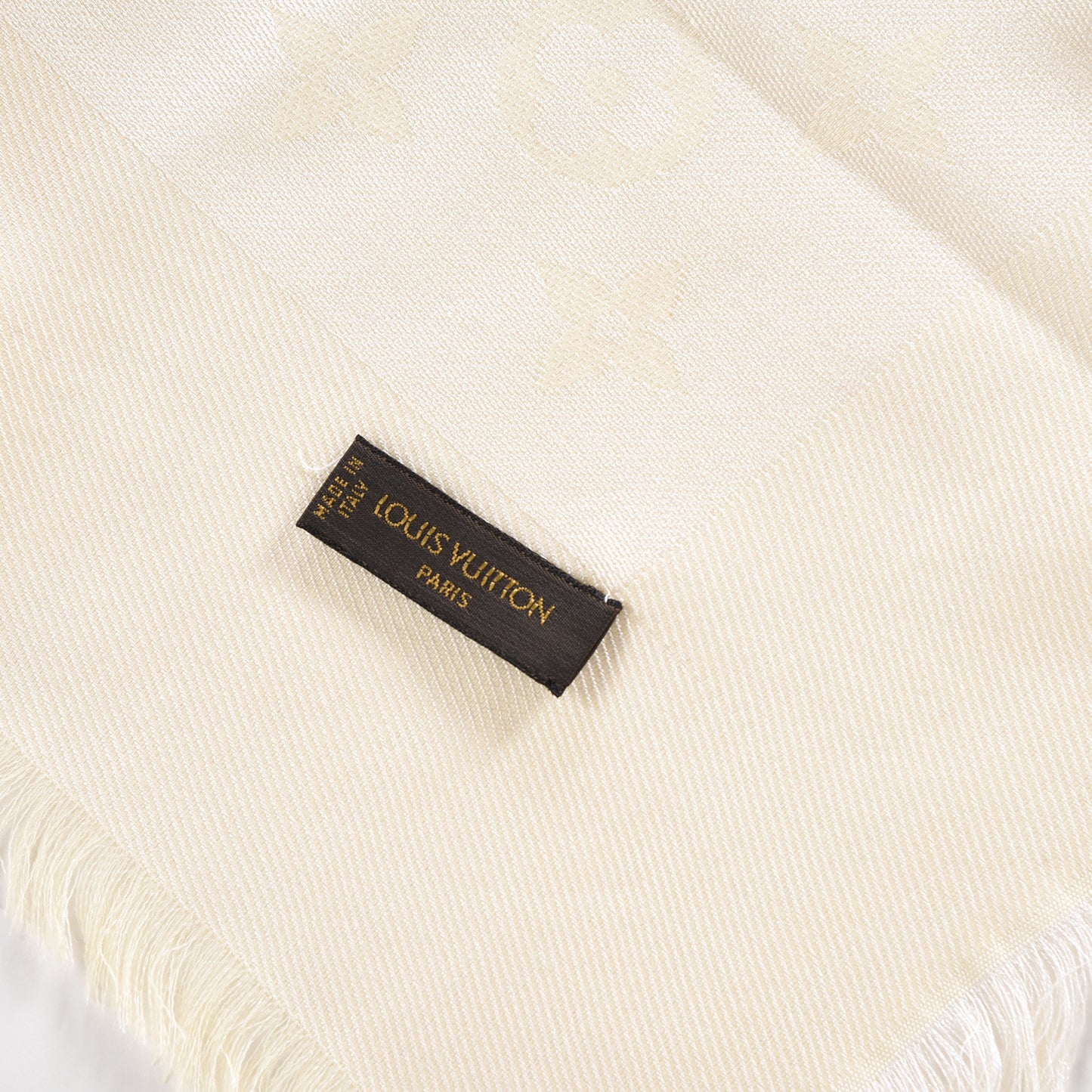 Silk Wool Monogram Shine Shawl Beige
