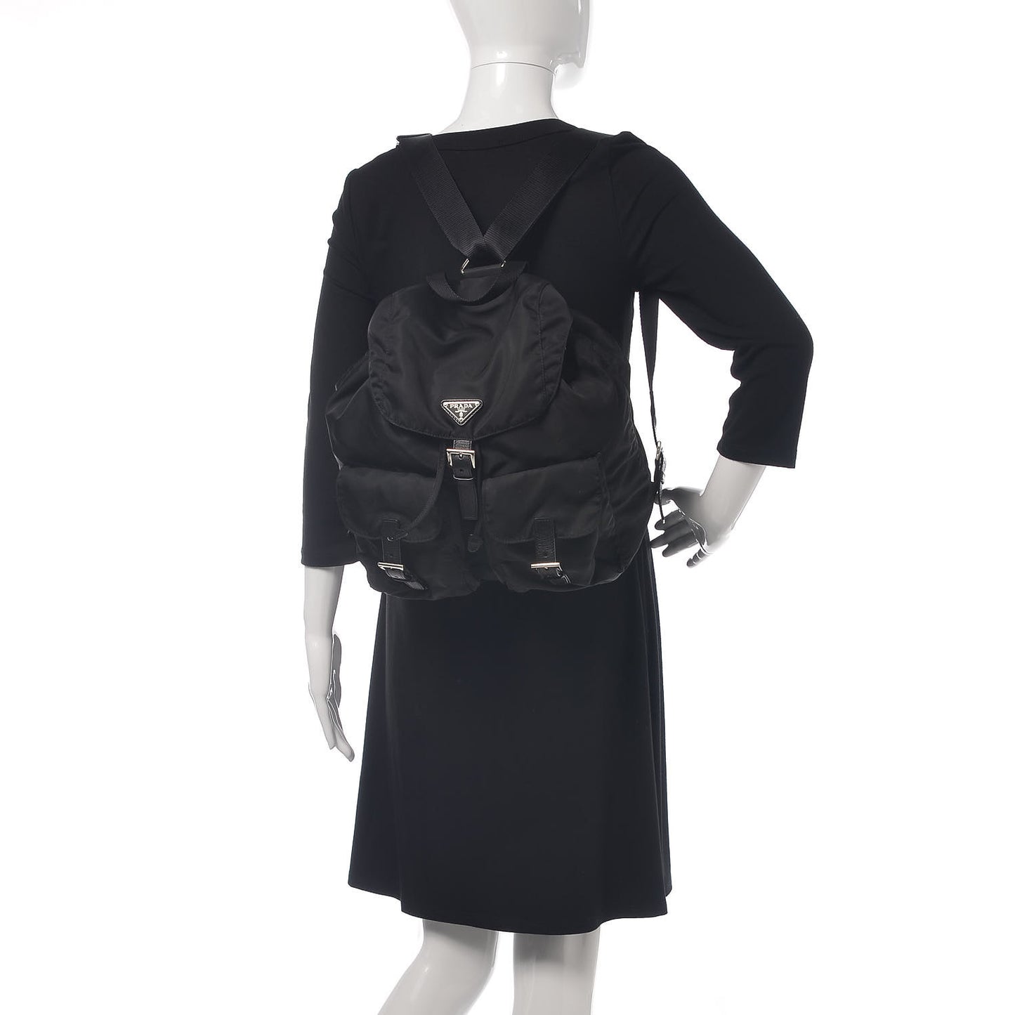 Nylon Vela Saffiano Backpack Black