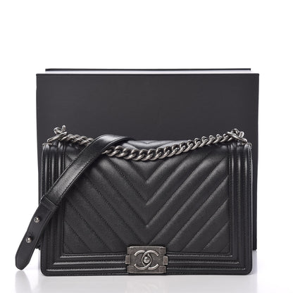 Chanel Caviar Chevron Quilted New Medium Boy Flap Black 10 of 10