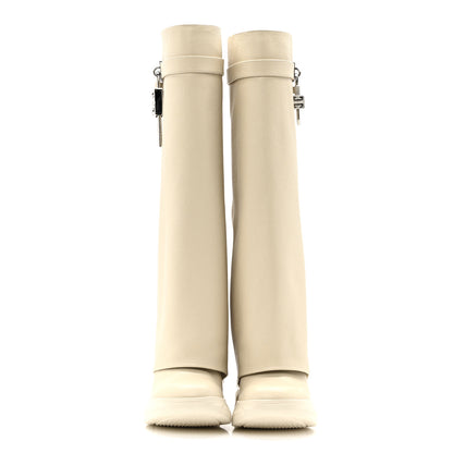 Givenchy Grained Calfskin Shark Lock Biker Knee Boots 37 Beige 2 of 9