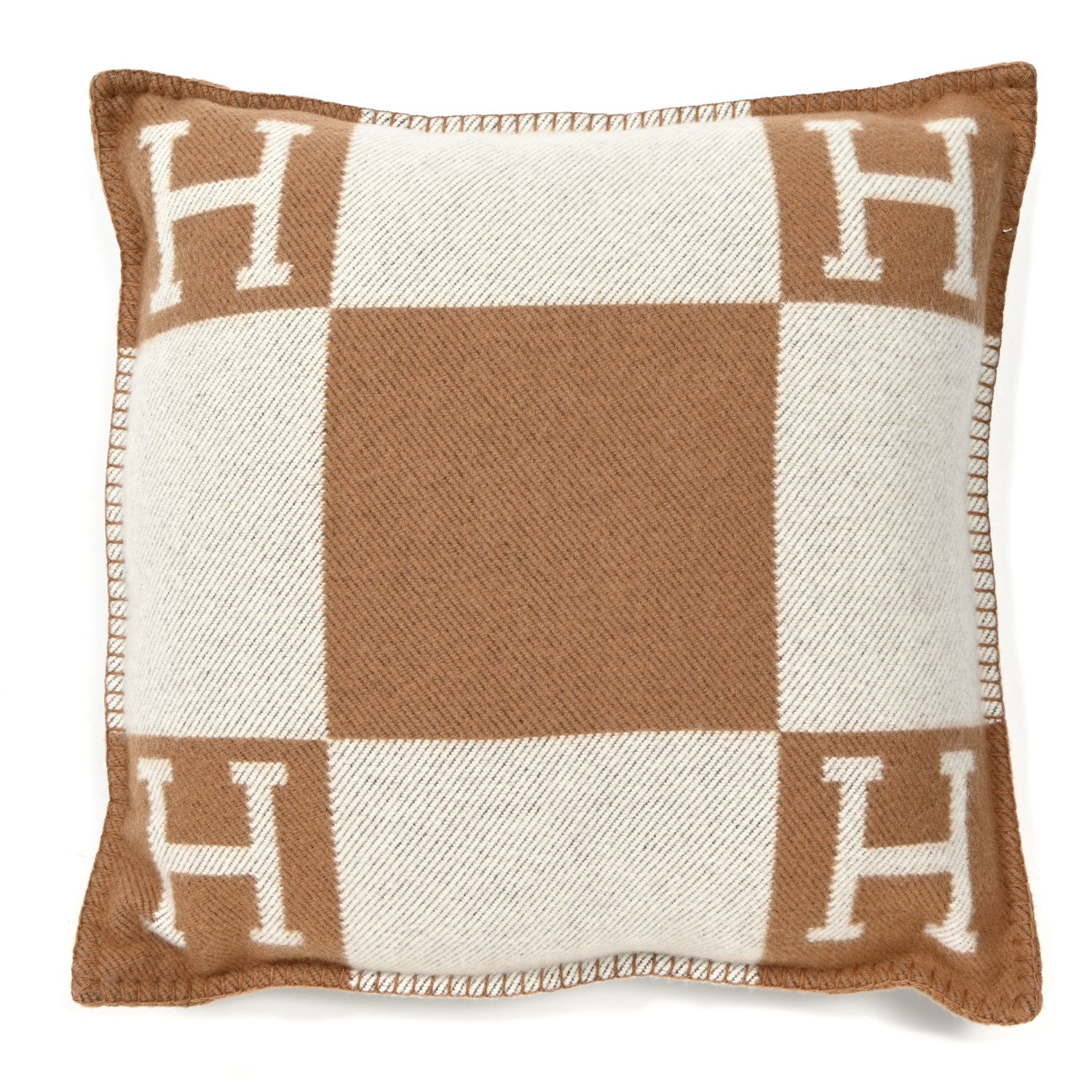 Hermes Wool Cashmere Avalon Pillow PM Ecru Camel 1 of 3
