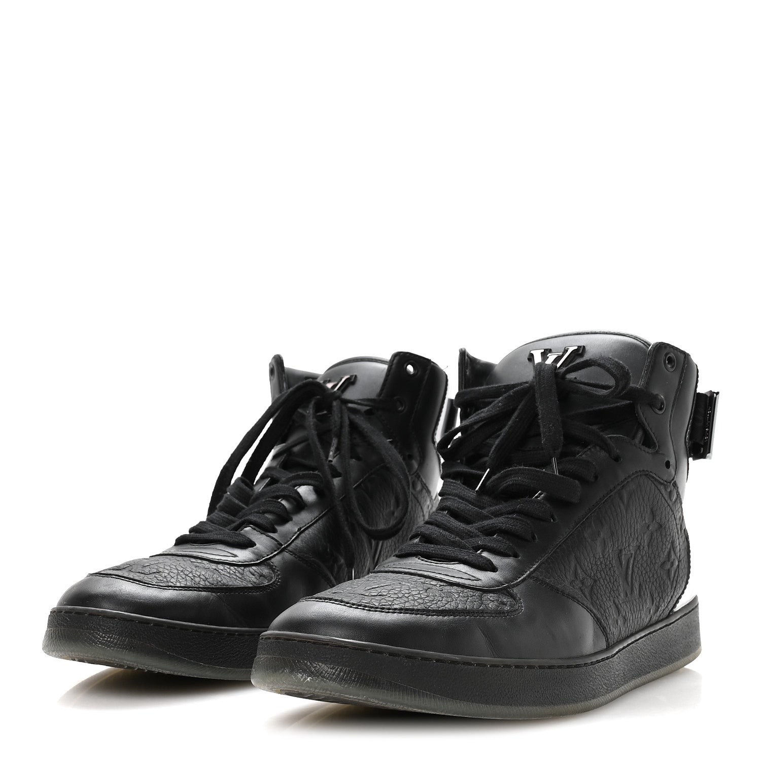 Louis Vuitton Calfskin Embossed Monogram Rivoli High Top Sneakers 11 Black Silver 4 of 8