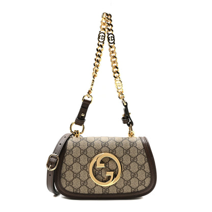 Gucci GG Supreme Monogram Textured Dollar Calfskin Mini Blondie Chain Shoulder Flap Bag Beige Ebony New Acero 1 of 10