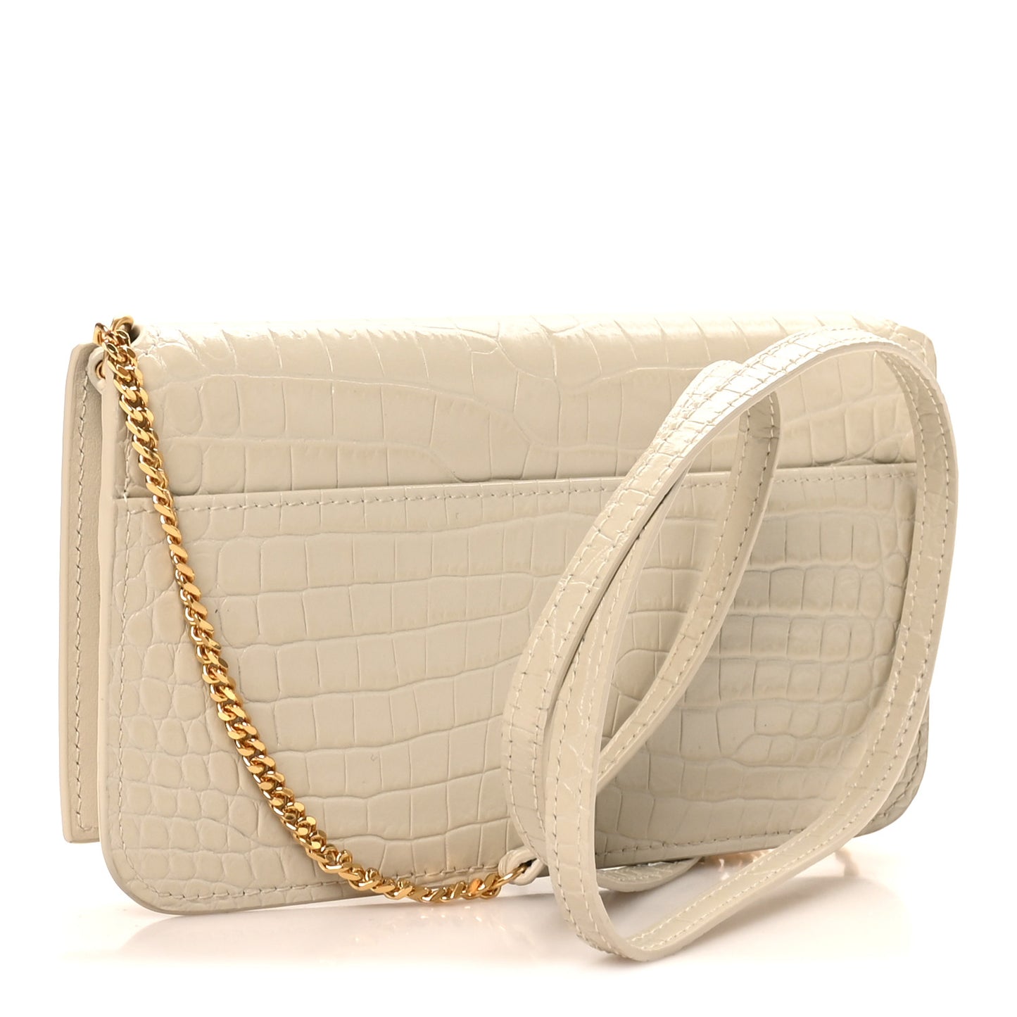 Crocodile Embossed Monogram Phone Holder Crossbody Blanc Vintage