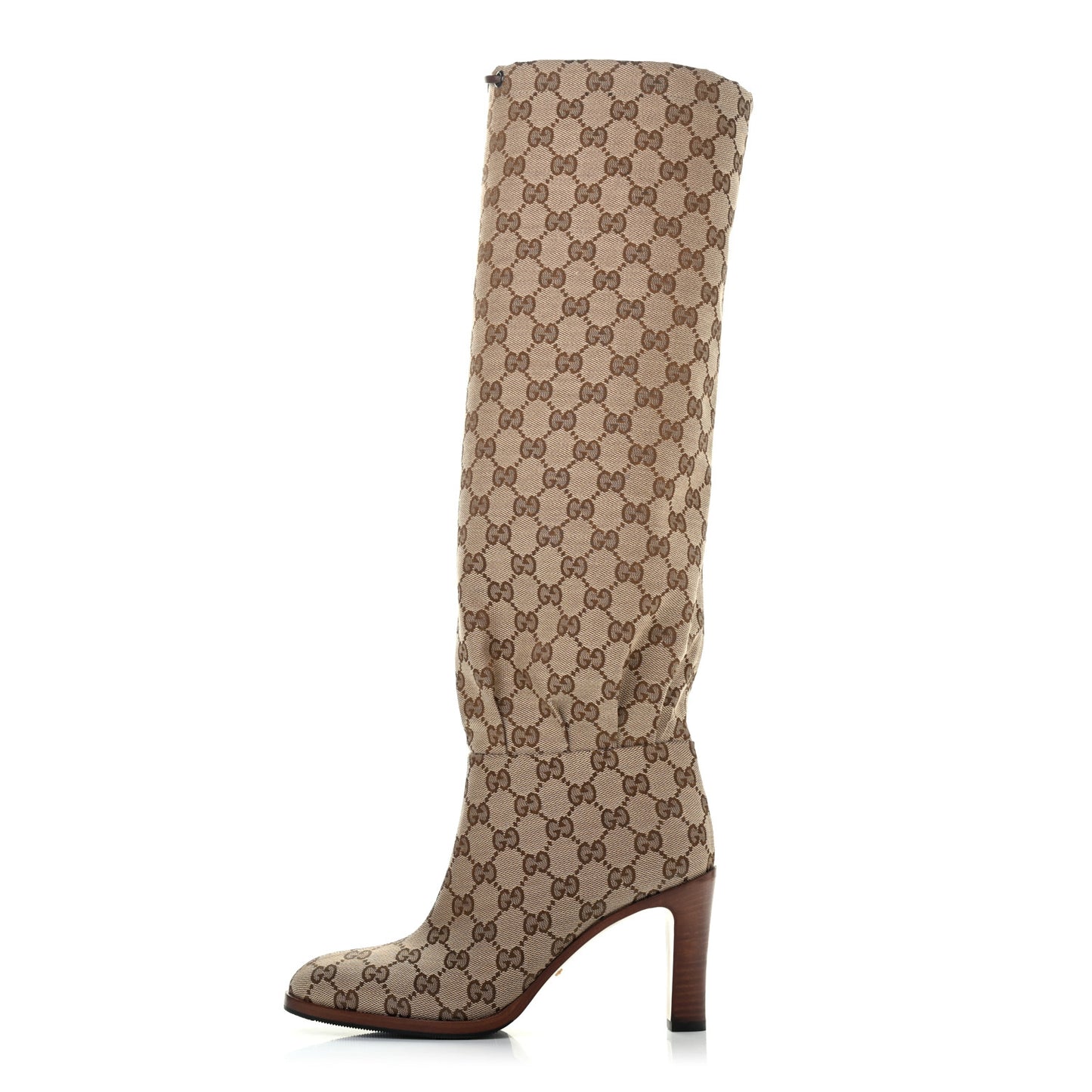 Monogram Malaga Kid Lisa Mid Heel Boots 37.5 Beige Ebony