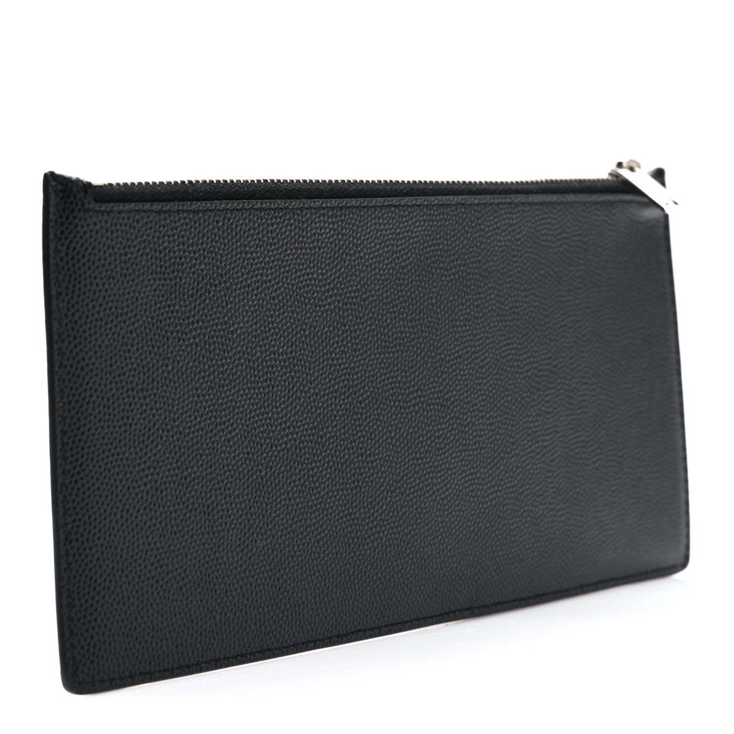Saint Laurent Grained Calfskin Zip Pouch Tech Card Holder Black