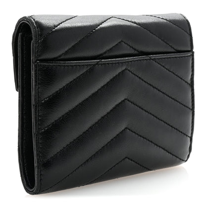Saint Laurent Lambskin Matelasse Chevron Monogram Compact Tri Fold Wallet Black 3 of 7