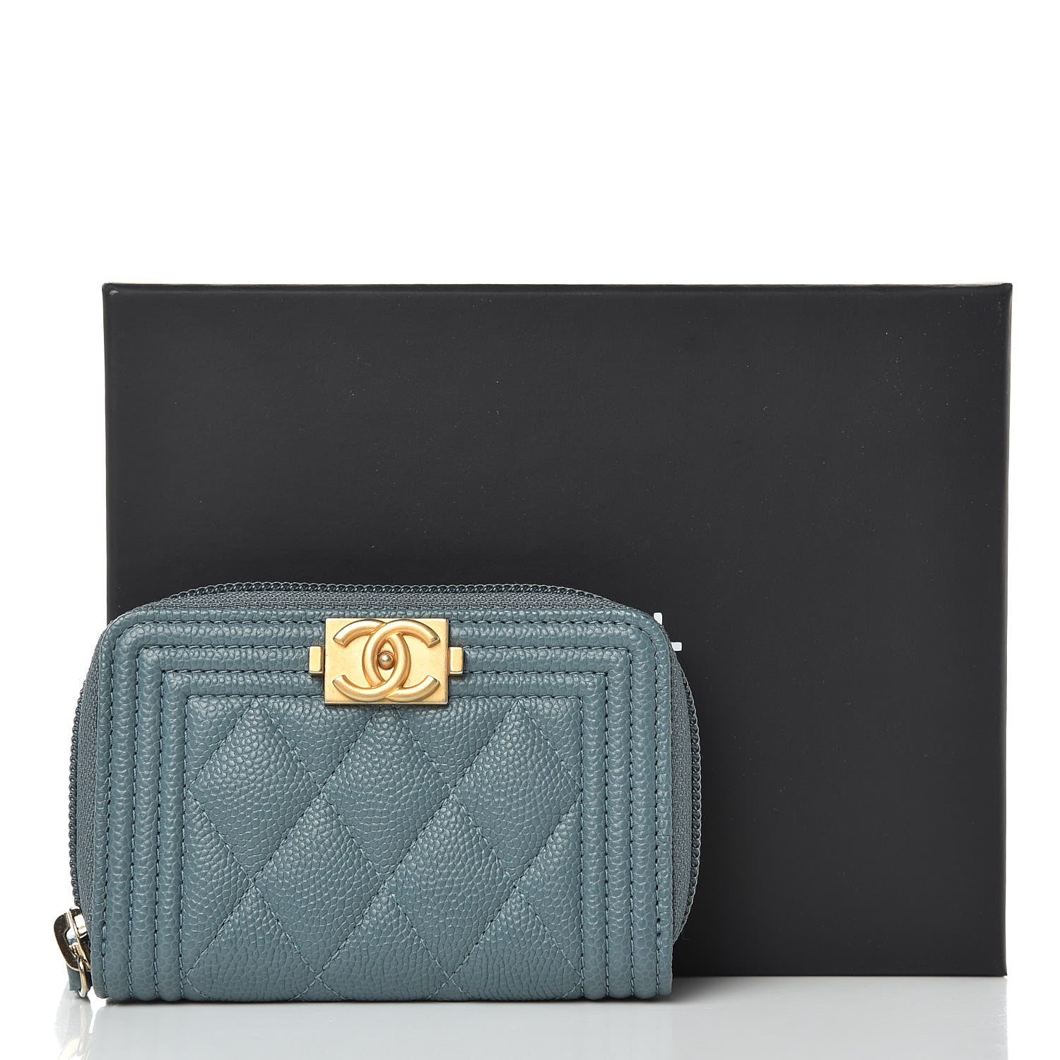 Chanel Caviar Quilted Boy Zip Around Coin Purse Wallet Blue 8 of 8