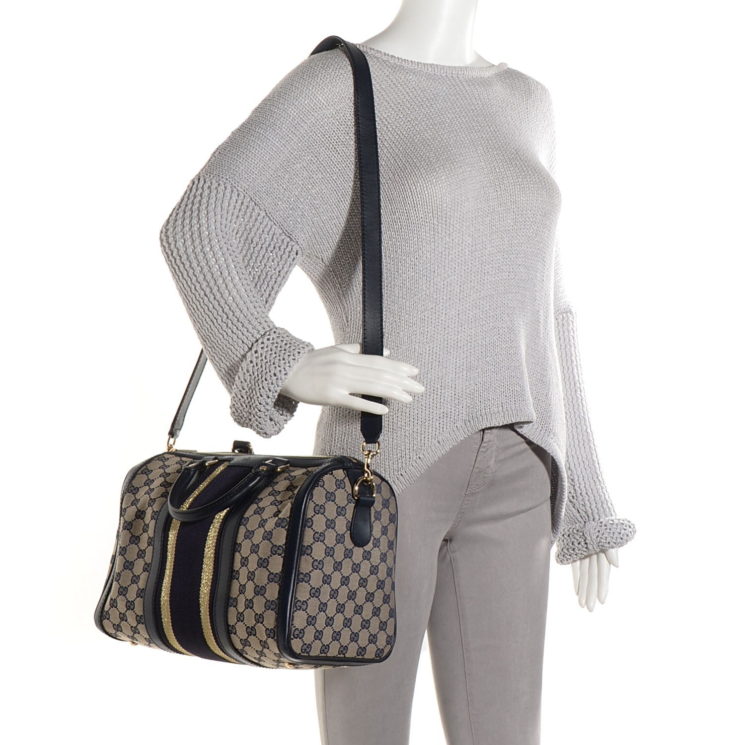 Gucci Monogram Vintage Web Medium Boston Navy 2 of 7