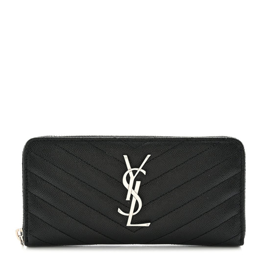 Grain De Poudre Matelasse Chevron Monogram Zip Around Wallet Black