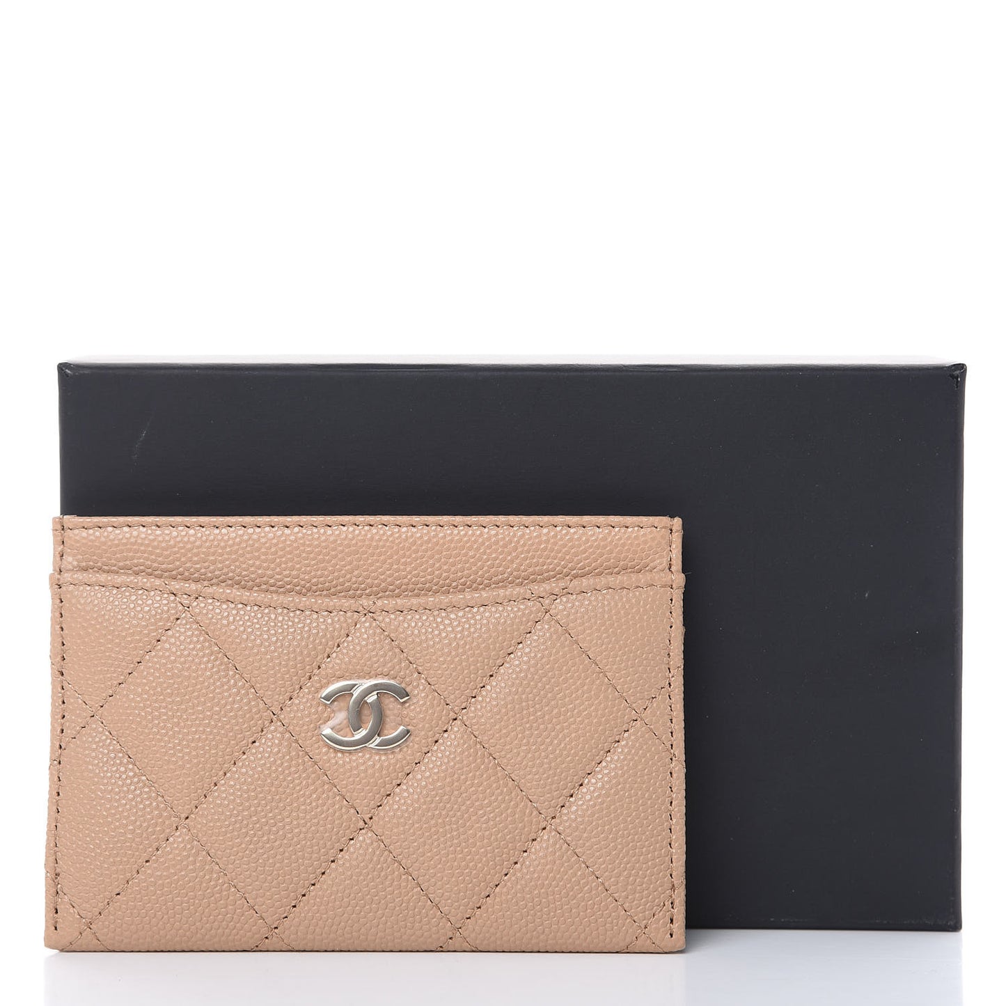 Caviar Quilted Card Holder Beige