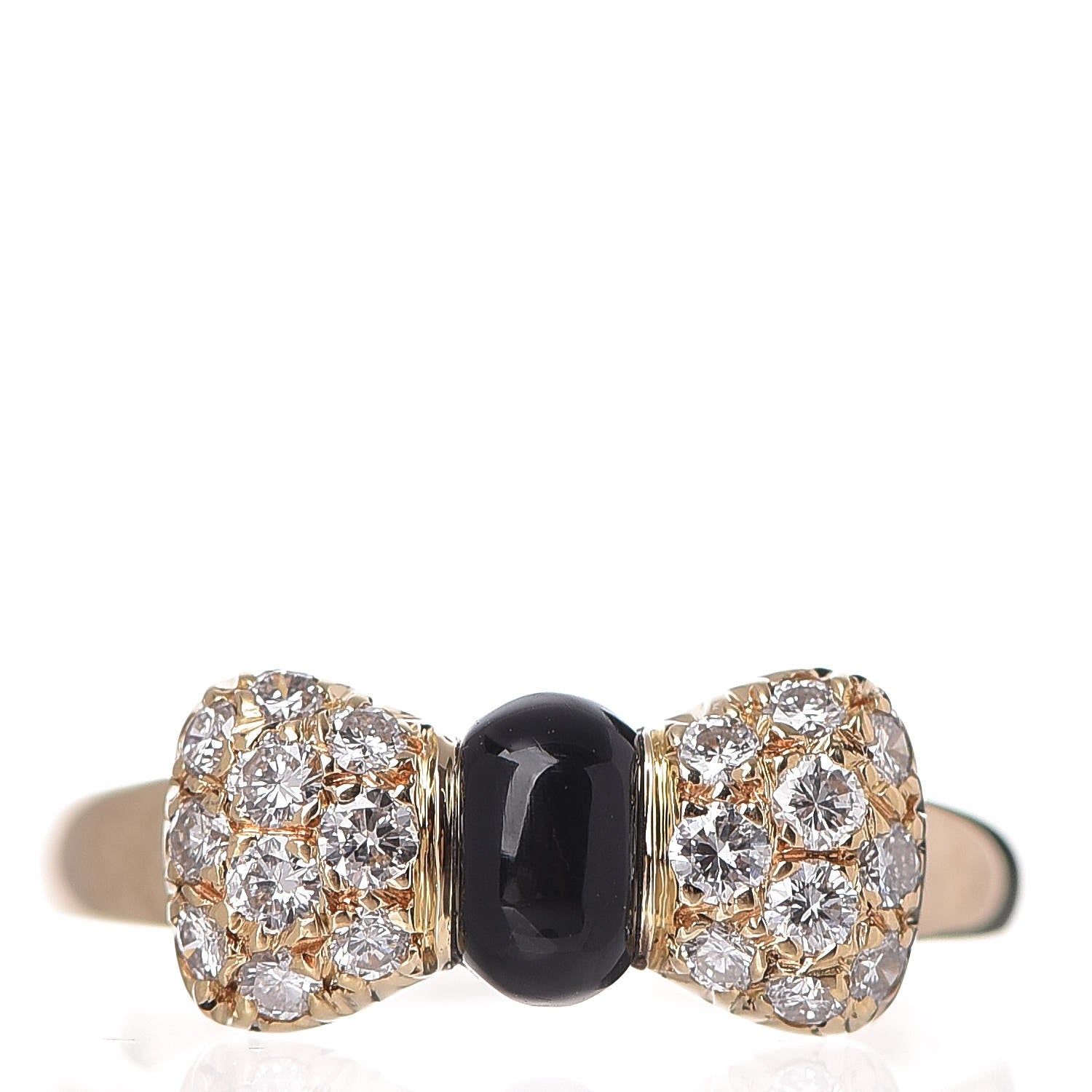 Van Cleef & Arpels 18K Yellow Gold Black Onyx Diamond Bow Ring 50 5.25 1 of 5