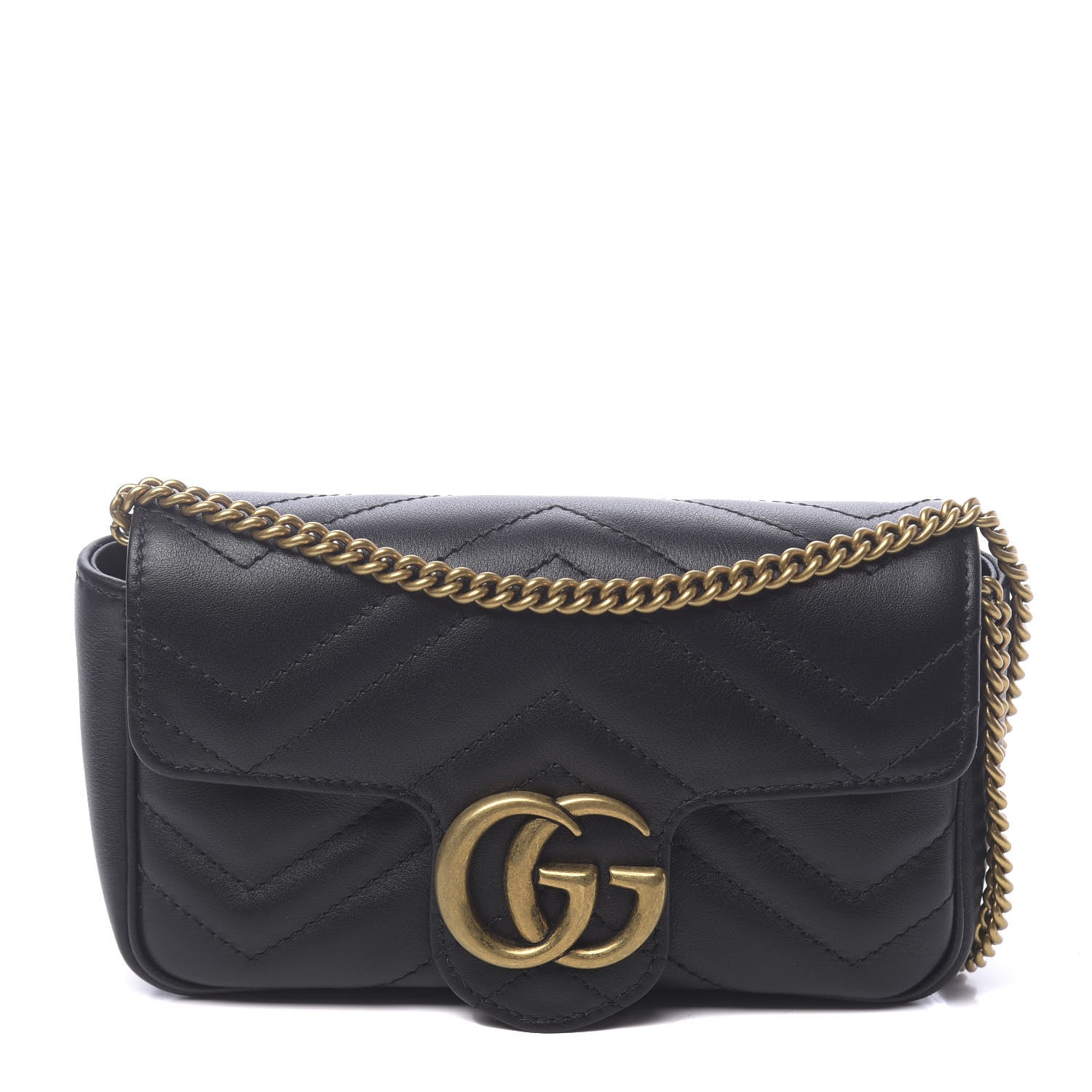 Gucci Calfskin Matelasse Super Mini GG Marmont Shoulder Bag Black 1 of 11