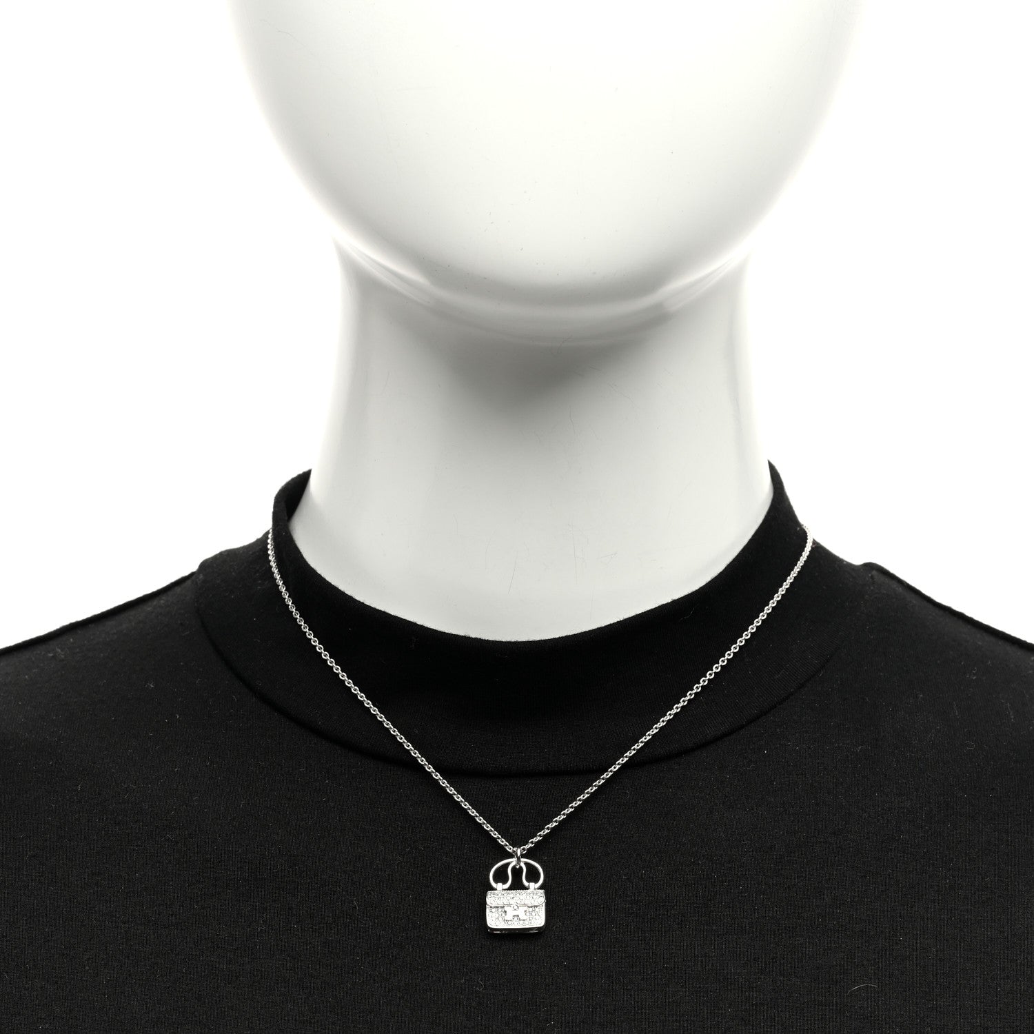Hermes 18K White Gold Diamond Constance Amulette Pendant Necklace 2 of 5