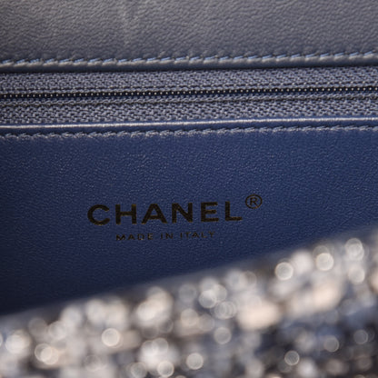 Chanel Tweed Watersnake Quilted Medium CC Filigree Flap Blue Black Ecru Silver 6 of 10