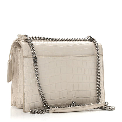 Saint Laurent Calfskin Crocodile Embossed Medium Monogram Sunset Icy White 3 of 13