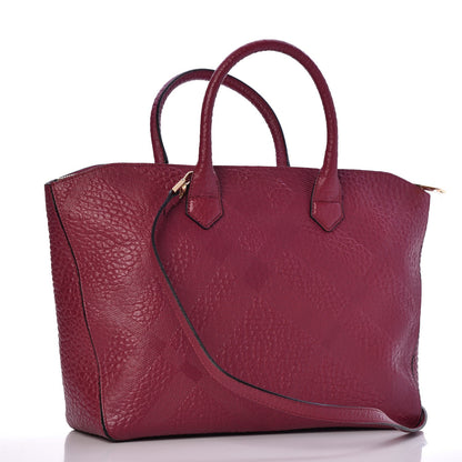 Burberry Heritage Grain Check Embossed Medium Dewsbury Tote Dark Plum 3 of 8