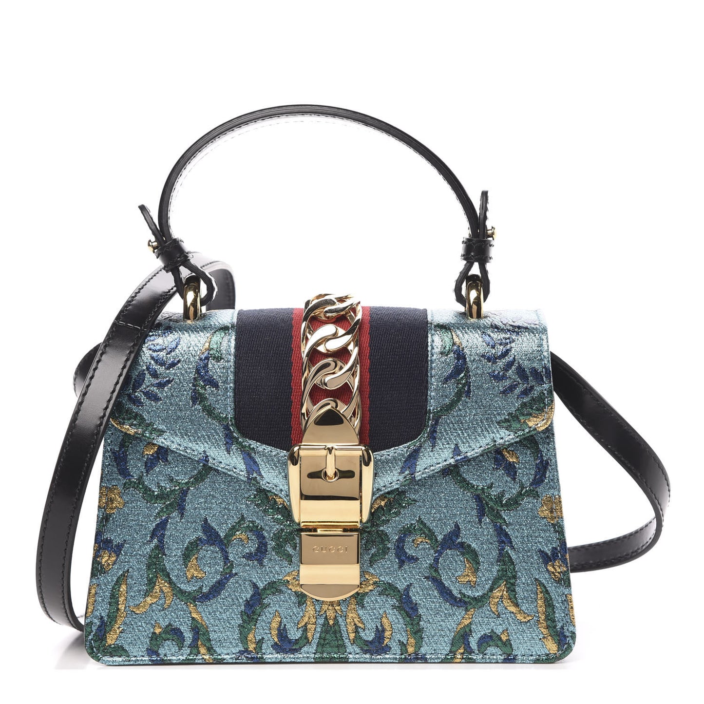 Iridescent Brocade Mini Sylvie Top Handle Bag Azure