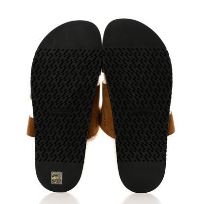 Hermes Suede Goatskin Woolskin Mens Chypre Sandals 44 Brun Fume Ecru 5 of 9