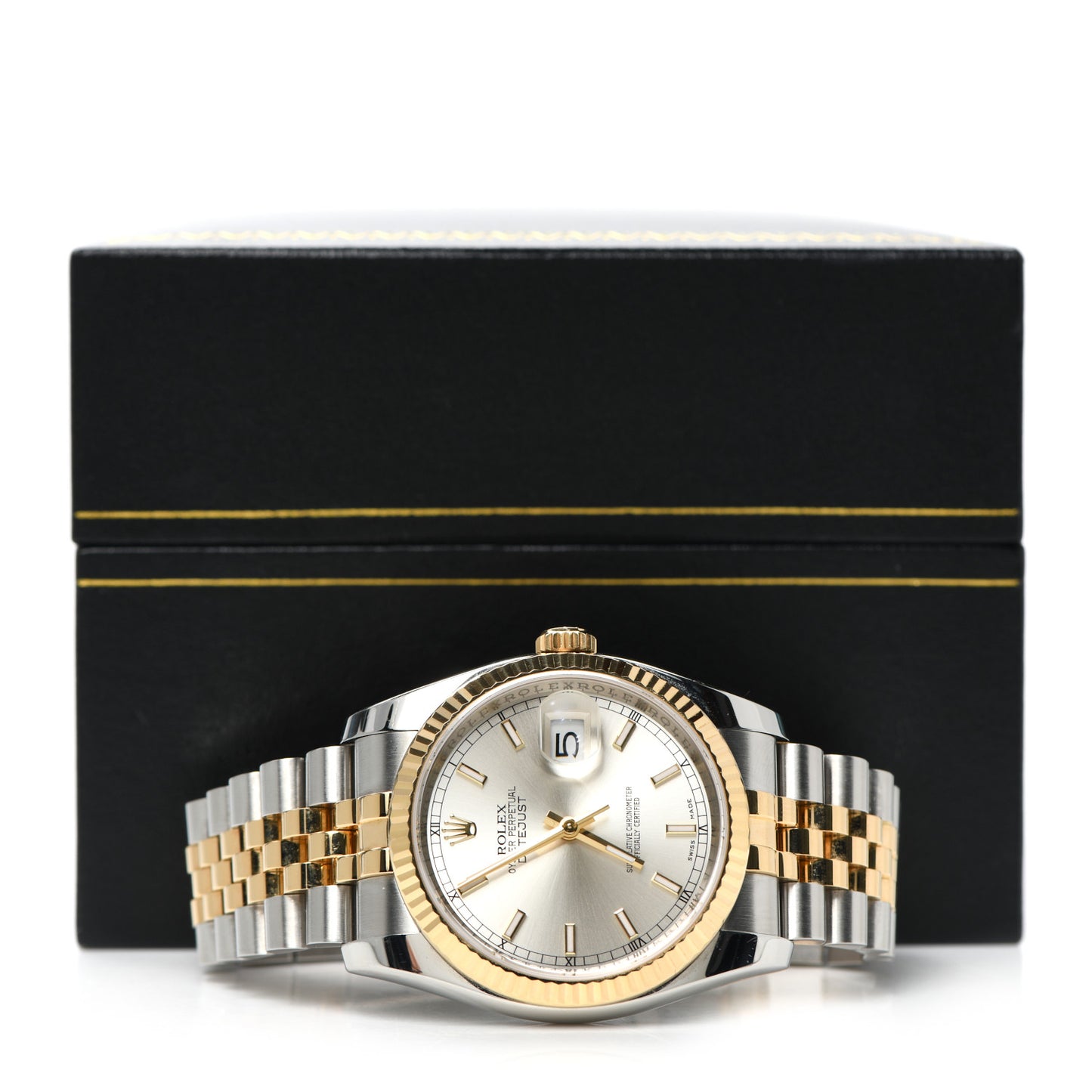 Stainless Steel 18K Yellow Gold 36mm Oyster Perpetual Datejust Watch Silver 116233