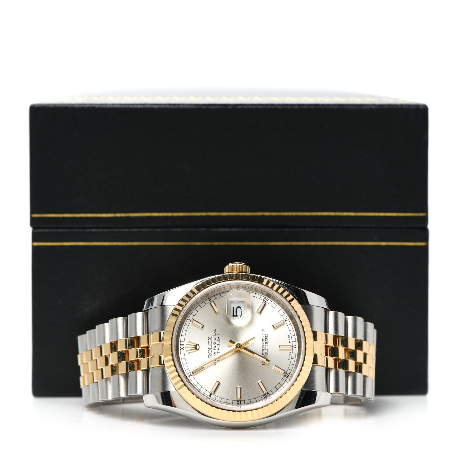 Rolex Stainless Steel 18K Yellow Gold 36mm Oyster Perpetual Datejust Watch Silver 116233 5 of 5