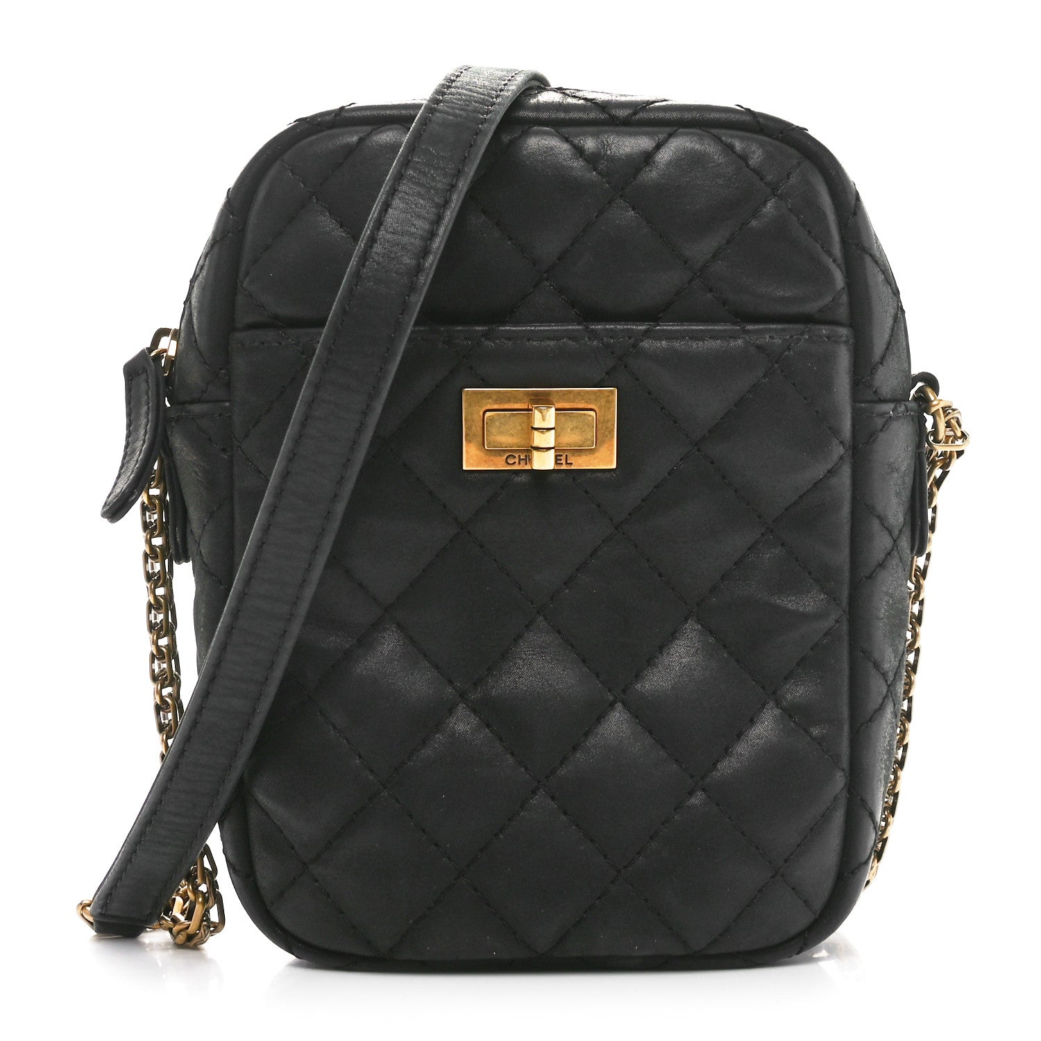 Chanel Nubuck Iridescent Calfskin Quilted Reissue Camera Case Black 1 of 10