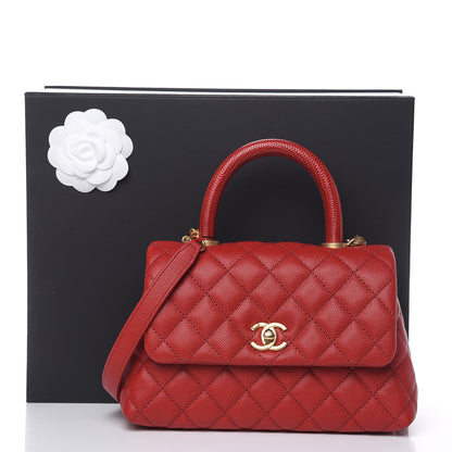 Chanel Caviar Lizard Quilted Mini Coco Handle Flap Red 10 of 10