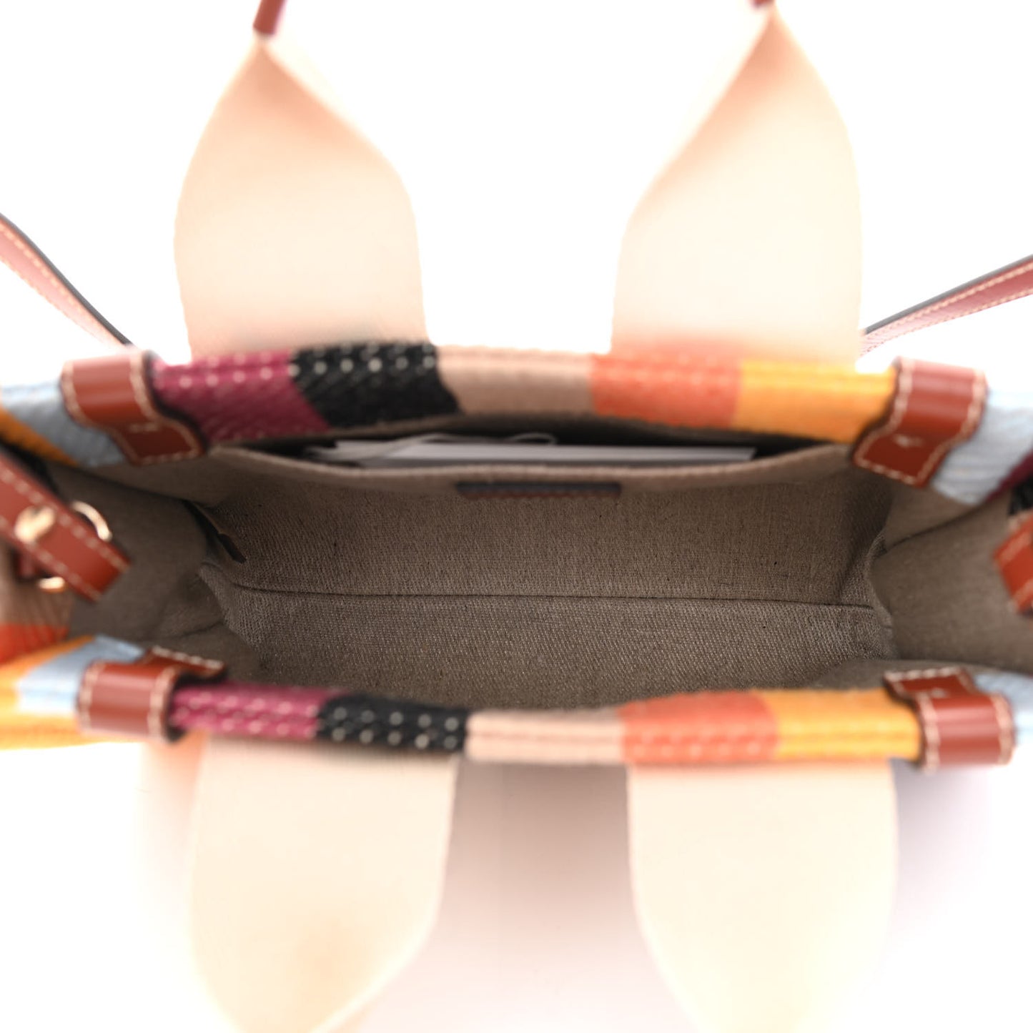Cotton Calfskin Small Woody Striped Ribbon Tote Multicolor