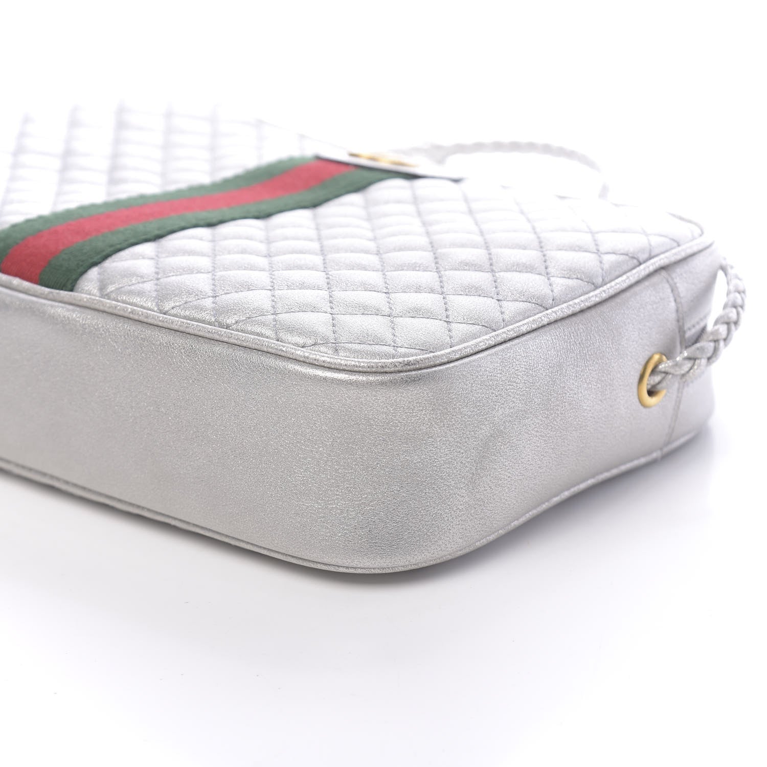 Gucci Laminated Nappa Web Trapuntata Small GG Shoulder Bag Argento 10 of 10