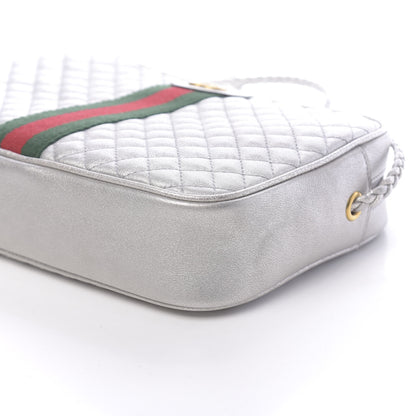 Gucci Laminated Nappa Web Trapuntata Small GG Shoulder Bag Argento 10 of 10