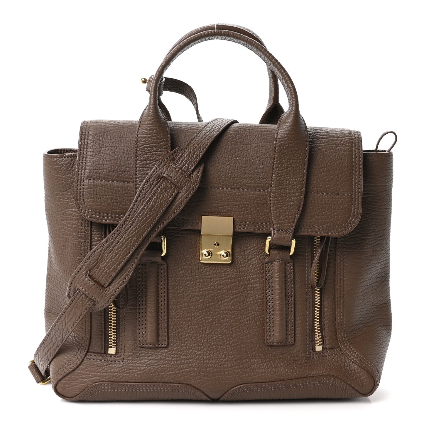 Textured Calfskin Medium Pashli Satchel Taupe