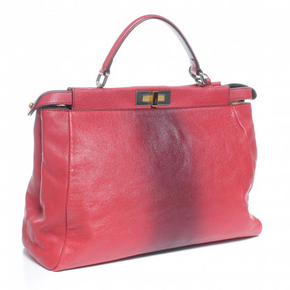 Fendi Goatskin Calf Hair Large Peekaboo Iconic Satchel Red 3 of 9