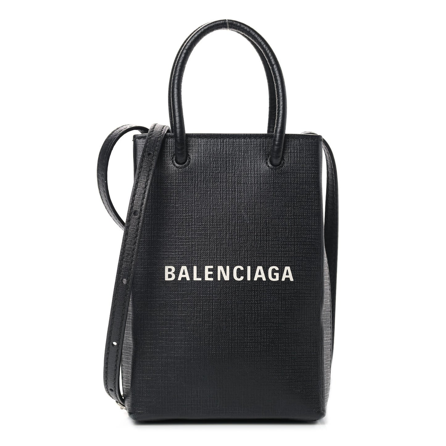 Squared Calfskin Logo Shopping Phone Holder Bag Black