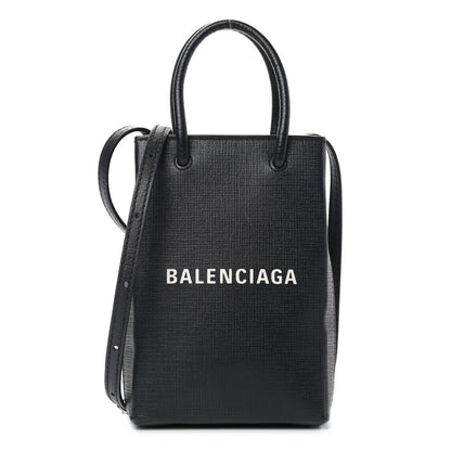 Balenciaga Squared Calfskin Logo Shopping Phone Holder Bag Black 1 of 9