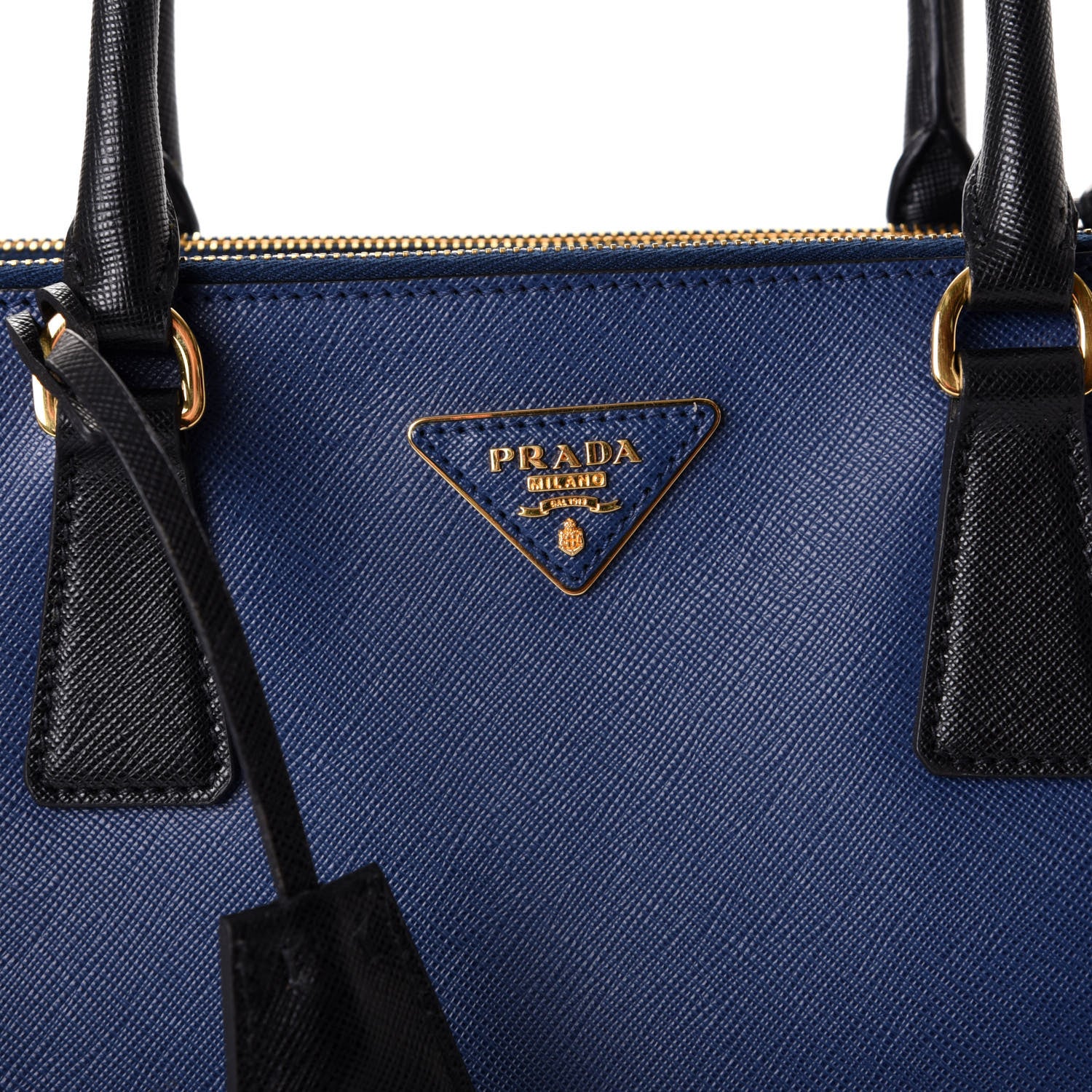 Prada Saffiano Lux Bi-Color Medium Tote Bluette Black 16 of 16