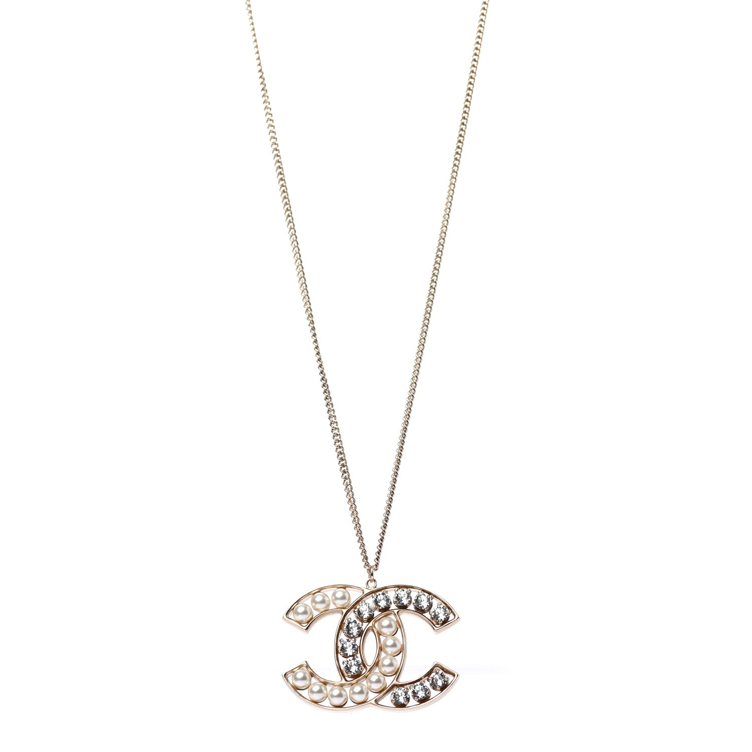 Chanel Pearl Crystal CC Pendant Necklace Gold 1 of 5