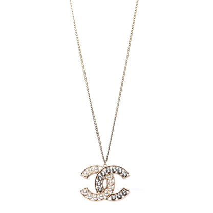 Chanel Pearl Crystal CC Pendant Necklace Gold 1 of 5