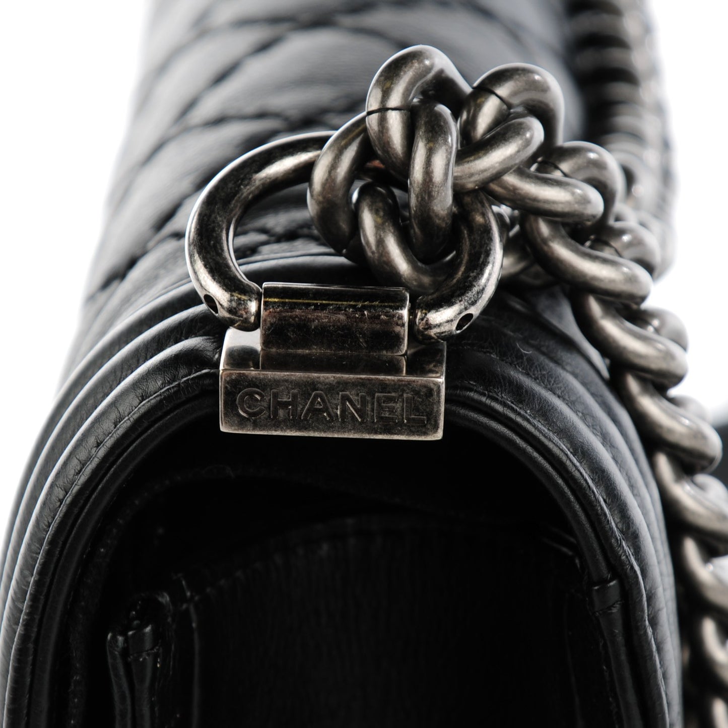 Calfskin Double Stitch Medium Boy Flap Black