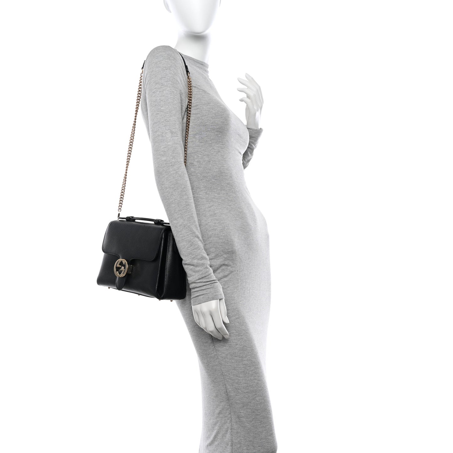 Dollar Calfskin Interlocking G Top Handle Shoulder Bag Black