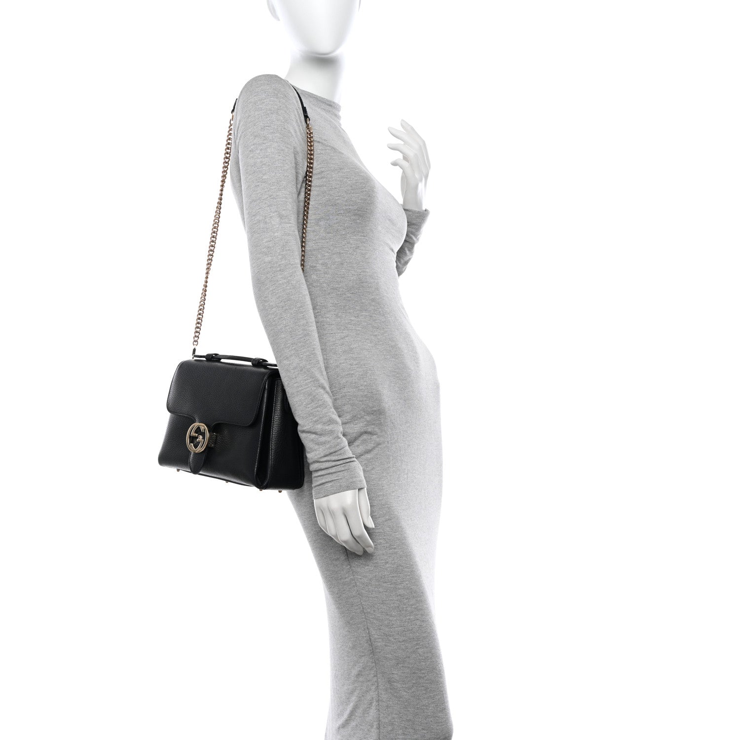 Gucci Dollar Calfskin Interlocking G Top Handle Shoulder Bag Black 2 of 13