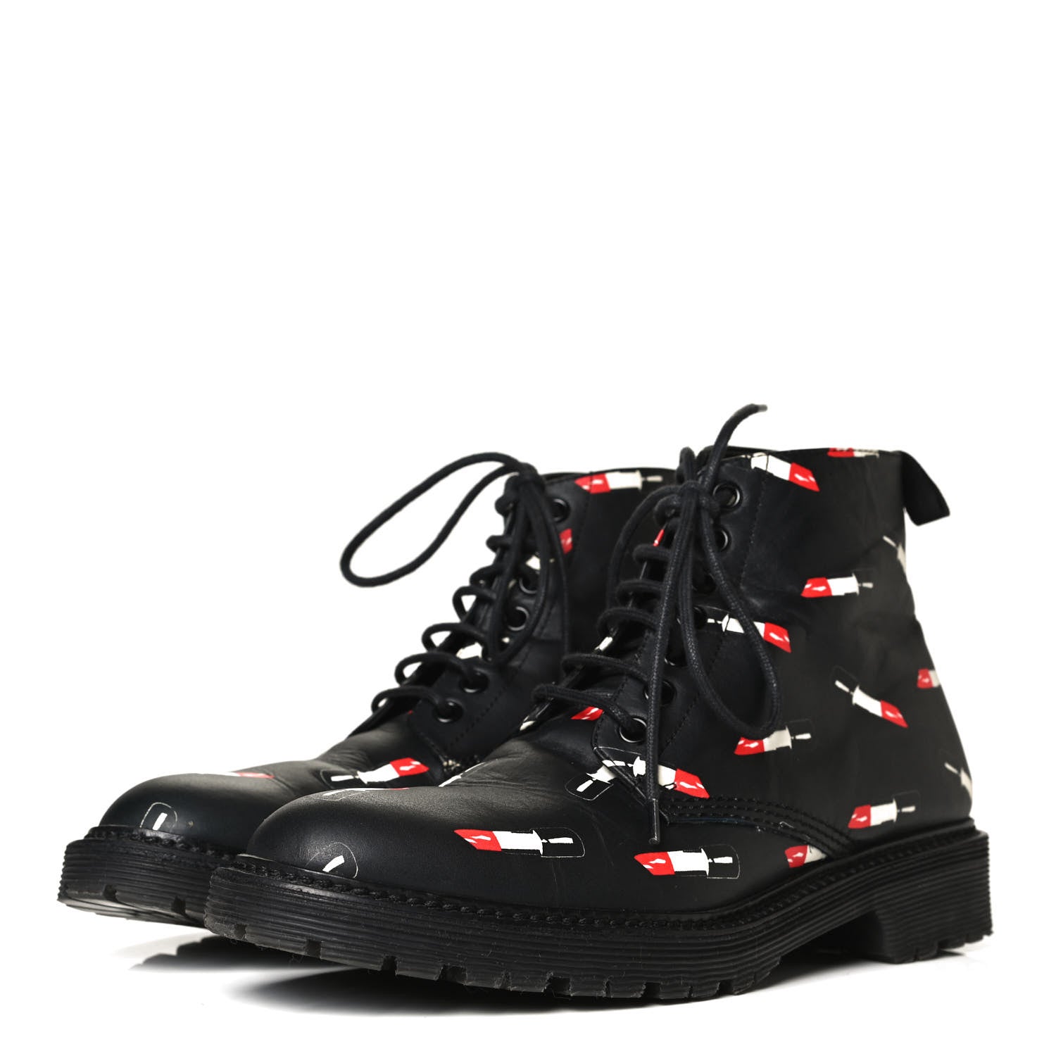 Saint Laurent Smooth Calfskin Rangers Boots 37 Black Red 6 of 22