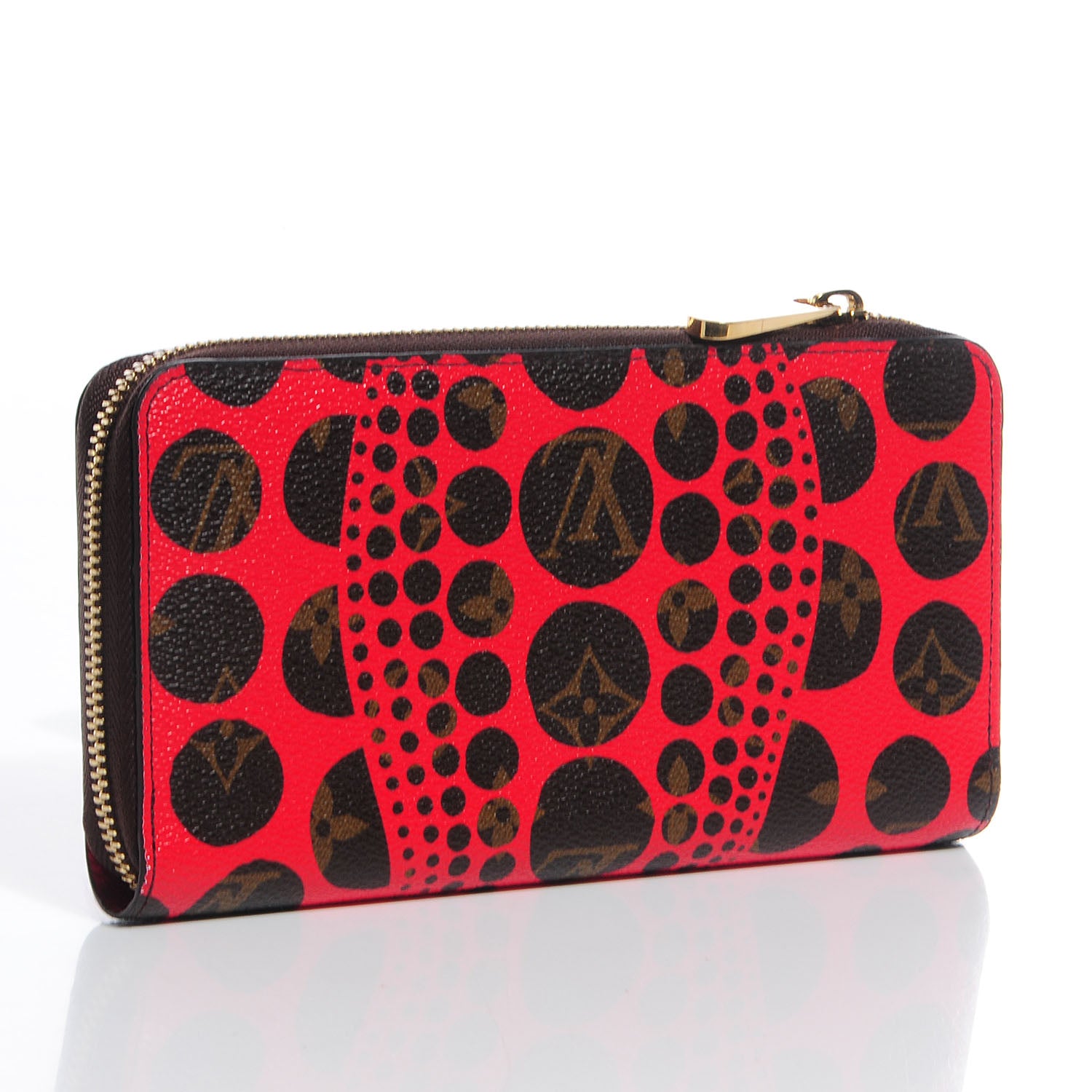 Louis Vuitton Monogram Kusama Pumpkin Dots Zippy Wallet Red 3 of 7