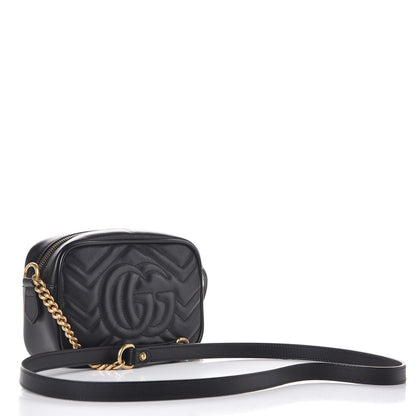 Gucci Calfskin Matelasse Mini GG Marmont Chain Shoulder Bag Black 4 of 10